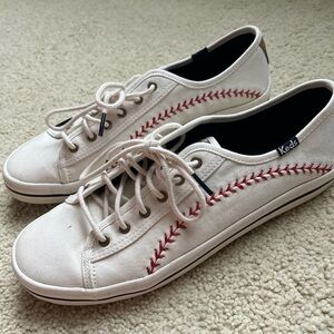 Keds Women's Cream Sneakers with Red Stitching
